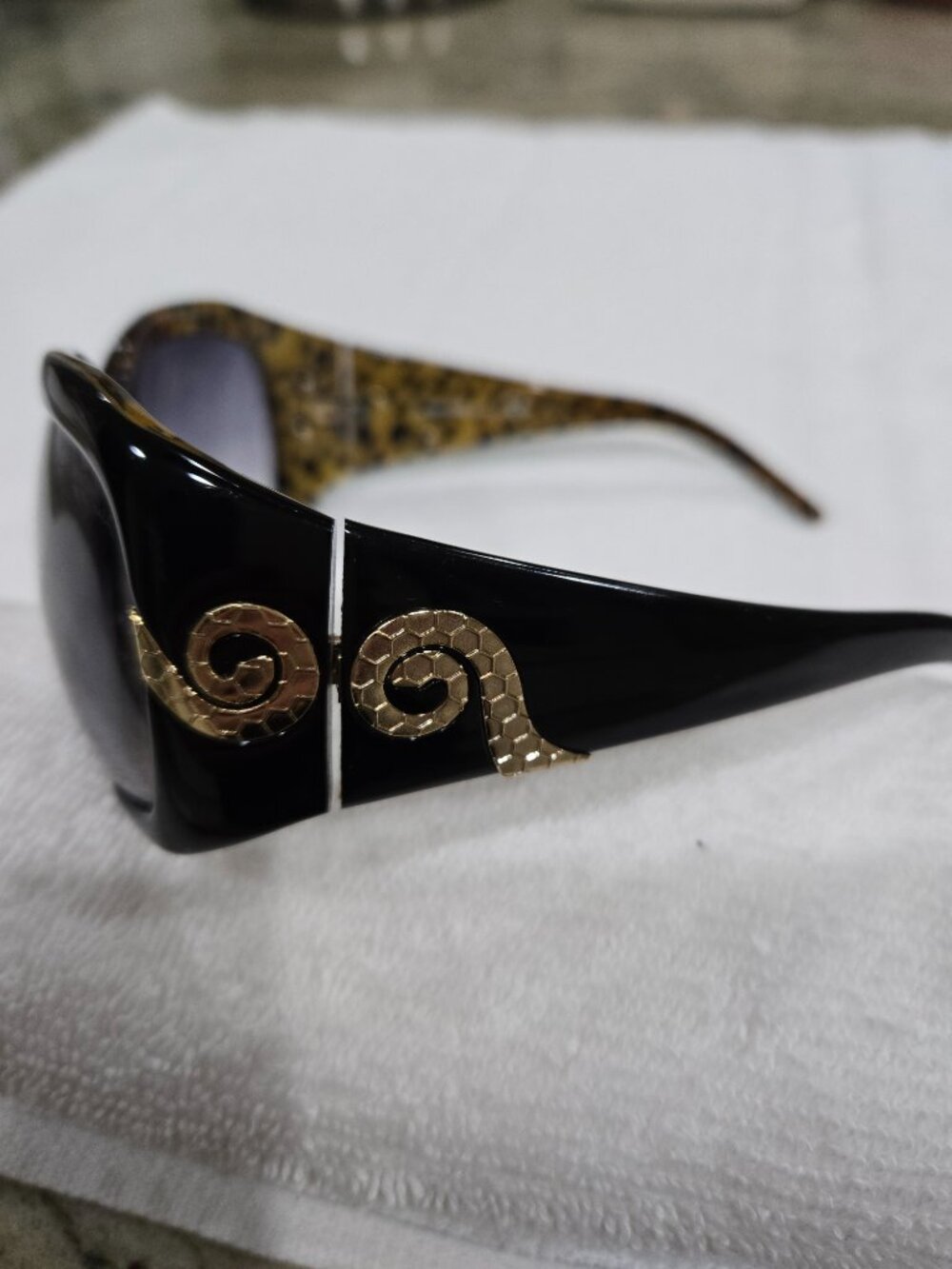 Vintage Robert Cavalli Stato 390S Oversized Black w/ Leopard Print Sunglasses - Picture 4 of 10